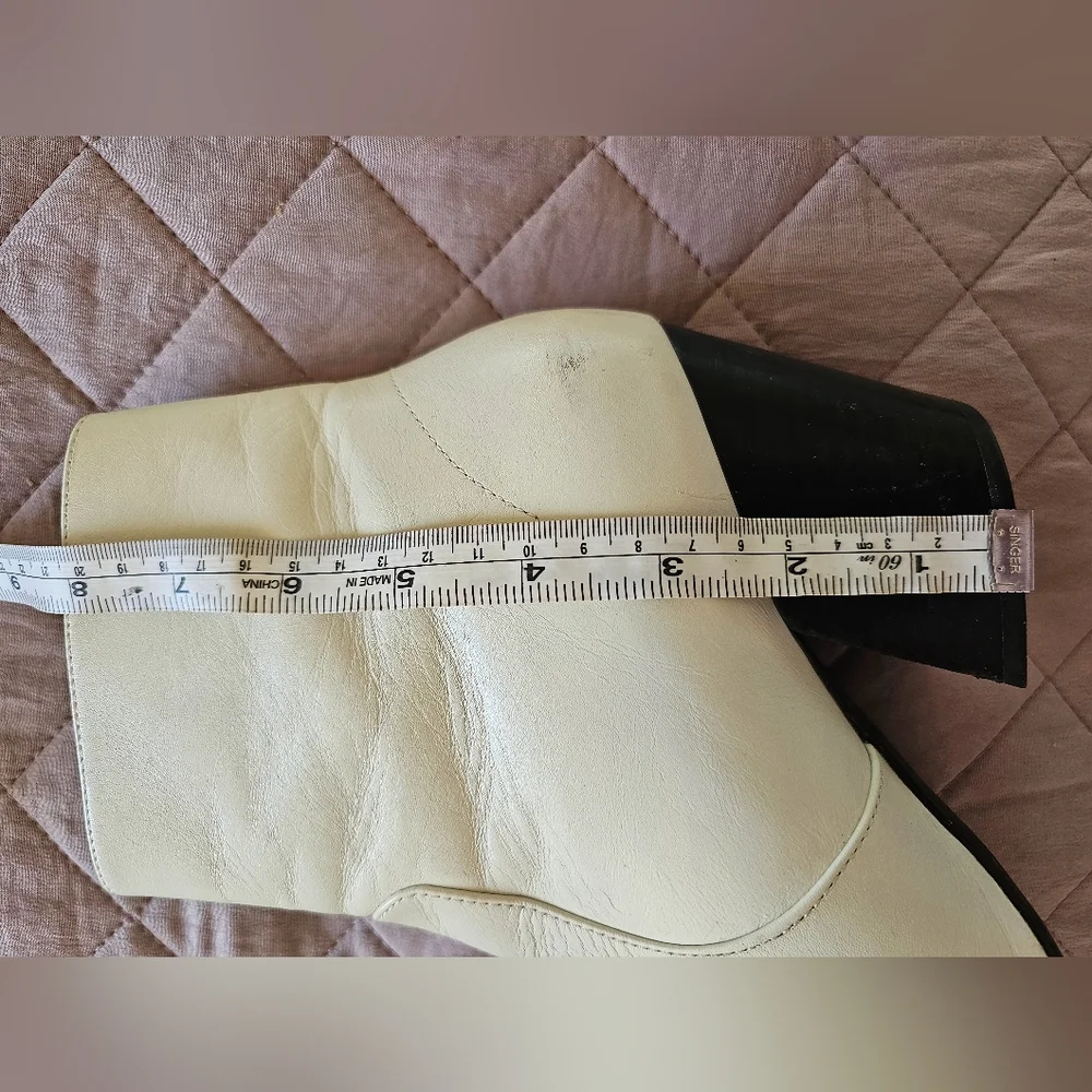 AllSaints Ivory White Western Leather Ankle‎ Boot Block Heel Sz EU 38 US 7.5
